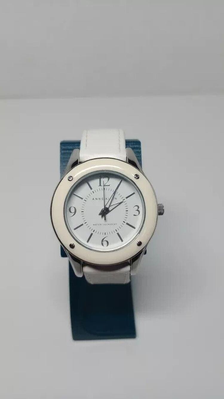 Anne Klein AK1129 Women's Watch White Band & Dial Mixed Leather Band